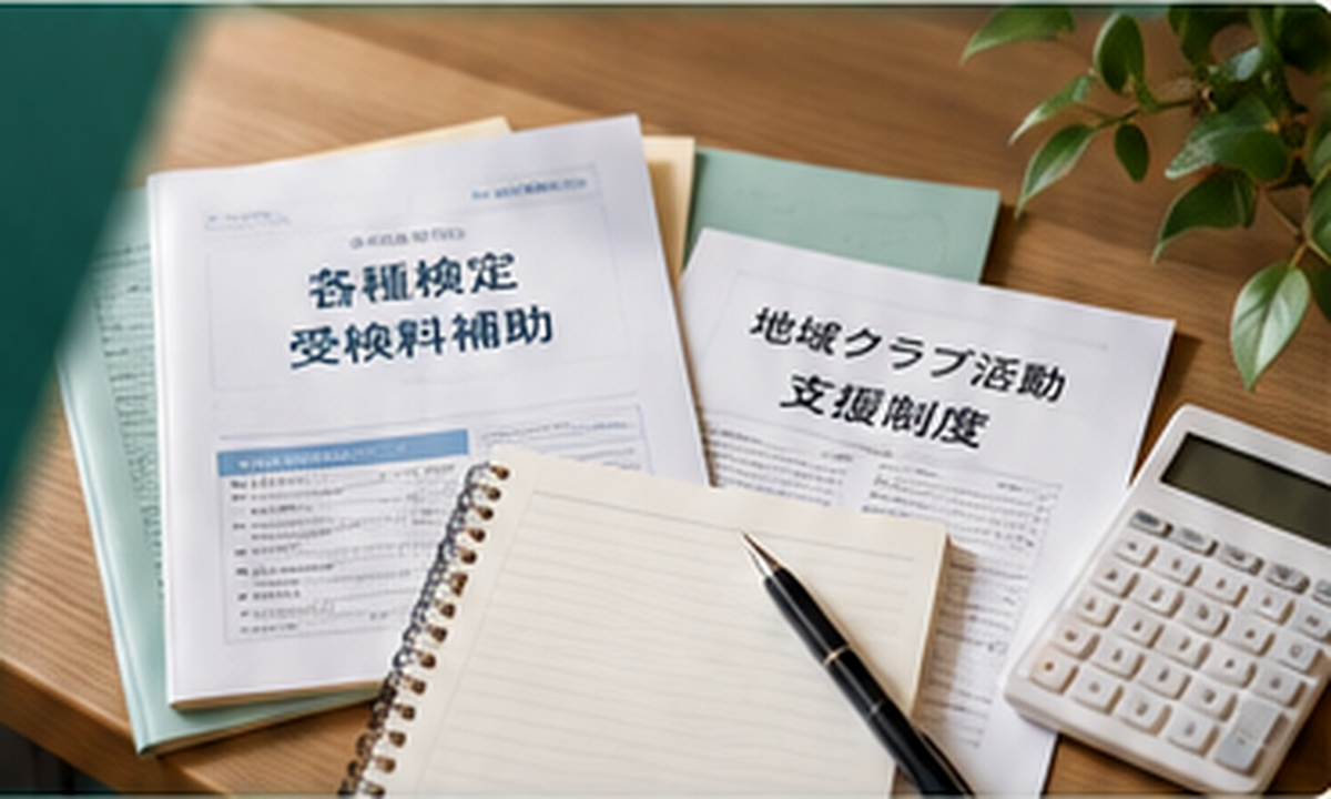 検定料や地域クラブの補助を申請書類と家計メモで確認するイメージ